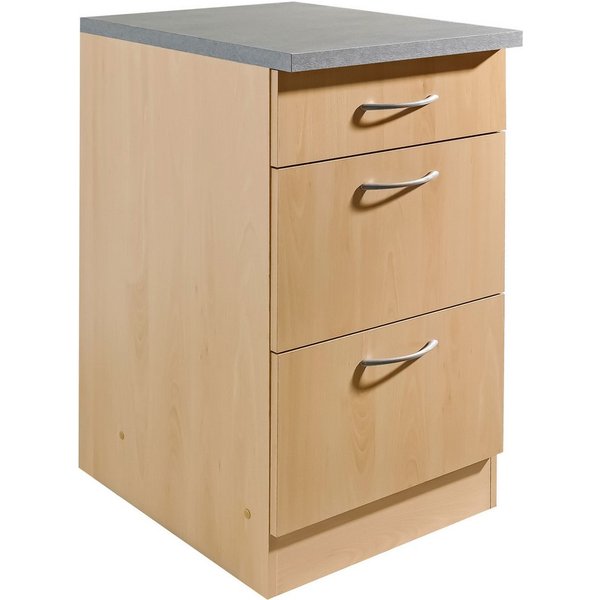 wiho Küchen Unterschrank Kiel 50 cm breit, 50 cm tief, mit 2 großen Auszügen und 1 Schublade