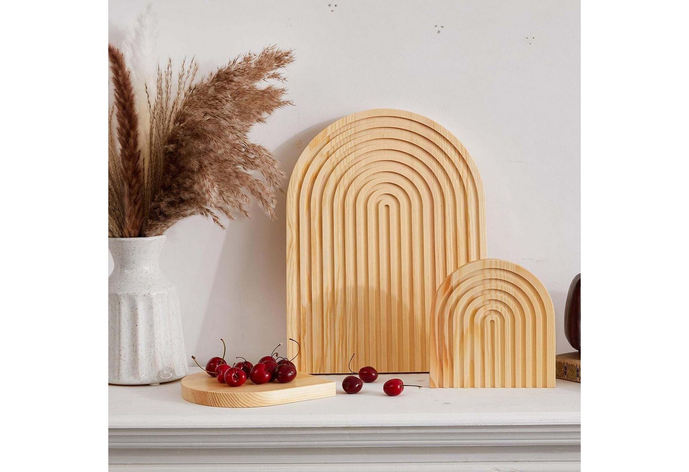 Wiladu Schneidebrett 2er-Set Boho Regenbogen Deko-Tabletts aus Kiefer, Servierplatten-Duo – Bild 2 von 5