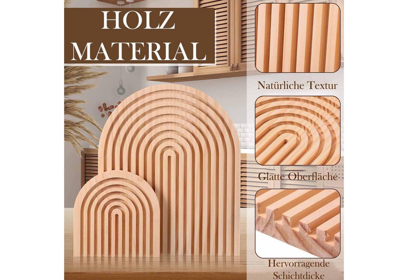 Wiladu Schneidebrett 2er-Set Boho Regenbogen Deko-Tabletts aus Kiefer, Servierplatten-Duo – Bild 4 von 5