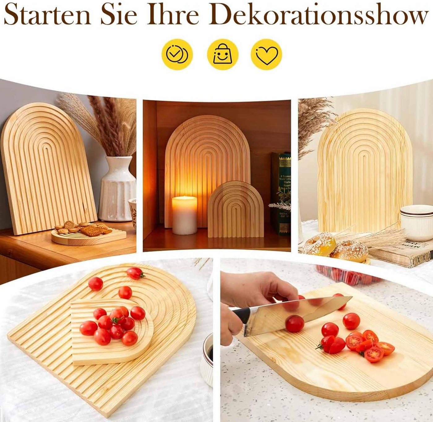 Wiladu Schneidebrett 2er-Set Boho Regenbogen Deko-Tabletts aus Kiefer, Servierplatten-Duo – Bild 5 von 5