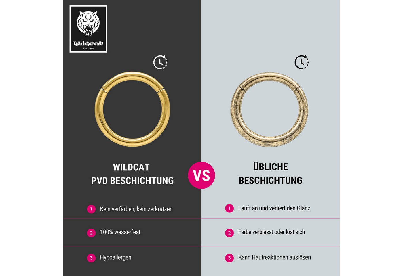 Wildcat Nasenpiercing Hinged Ring für Ohr, Nase, Lippe, Bauchnabel, 1 Stück, Titan Grad 23 - wasserfest, hautverträglich, Silber – Bild 4 von 5