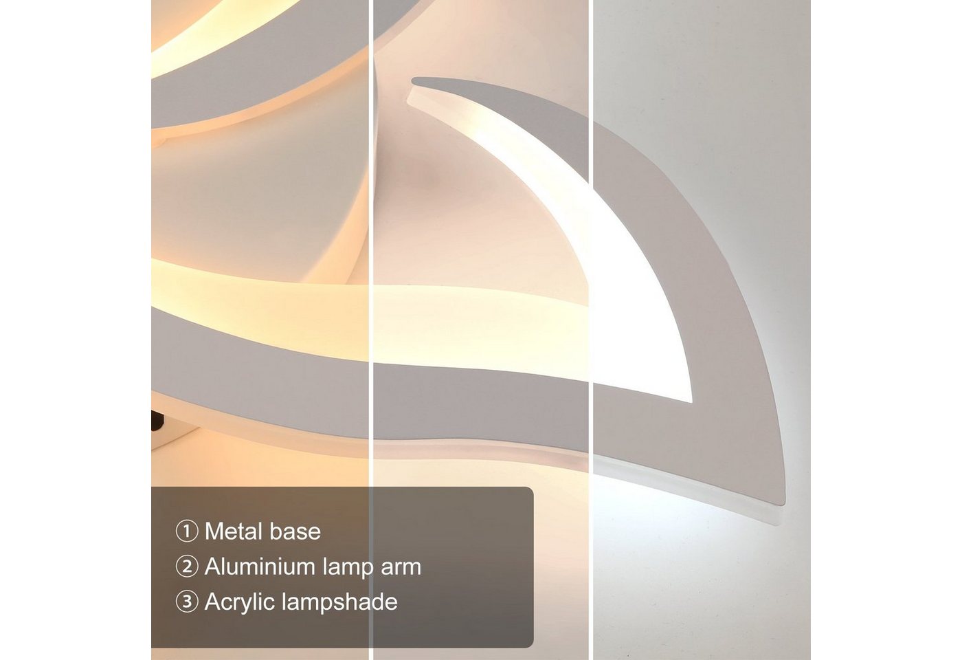 WILGOON Deckenleuchte 50W LED-Deckenleuchte, dimmbar, Wohnzimmerlampe mit Fernbedienung, LED fest integriert, Naturweiß, Kaltweiß, Warmweiß, 5 Sterne Blumen-Kro – Bild 5 von 5