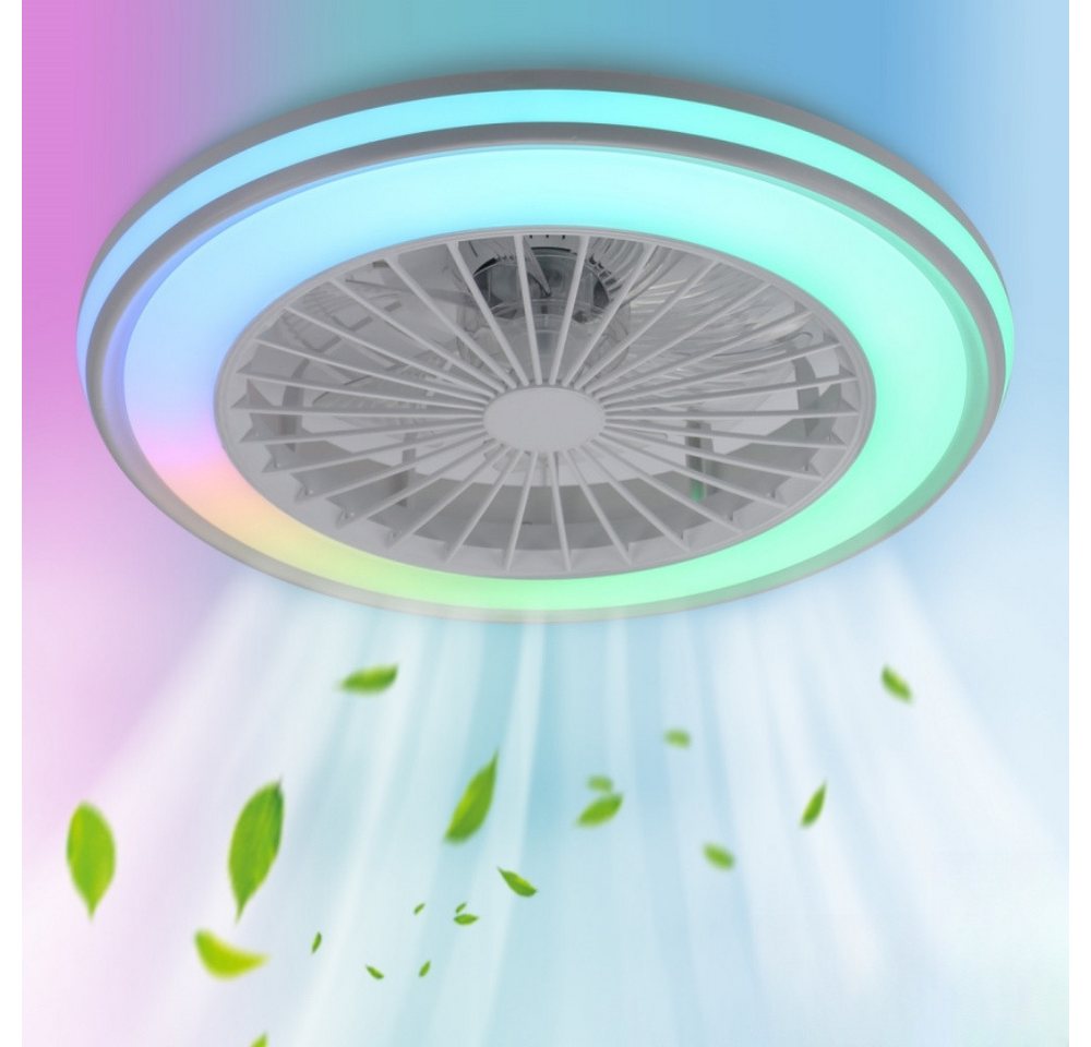 WILGOON Deckenleuchte Deckenventilator mit Beleuchtung, Music RGB Dimmbar mit Fernbedienung, Luftzirkulationsfunktion, LED fest integriert, Warmweiß, Neutralwei – Bild 2 von 5