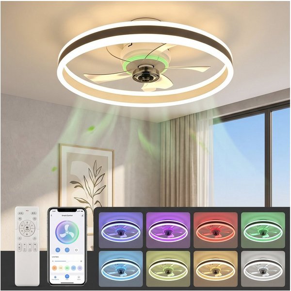WILGOON Deckenventilator 36W Ventilator Deckenleuchte, 6 Geschwindigkeiten, Mit Fernbedienung, Ventilatorlicht Für Wohnzimmer Schlafzimmer Esszimmer