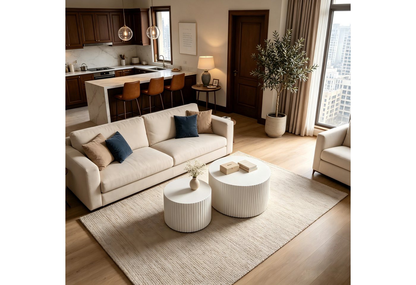 WILLIAMSPACE Couchtisch Carno MDF Couchtisch Set, rund & ineinander schiebbar platzsparend – Bild 5 von 5