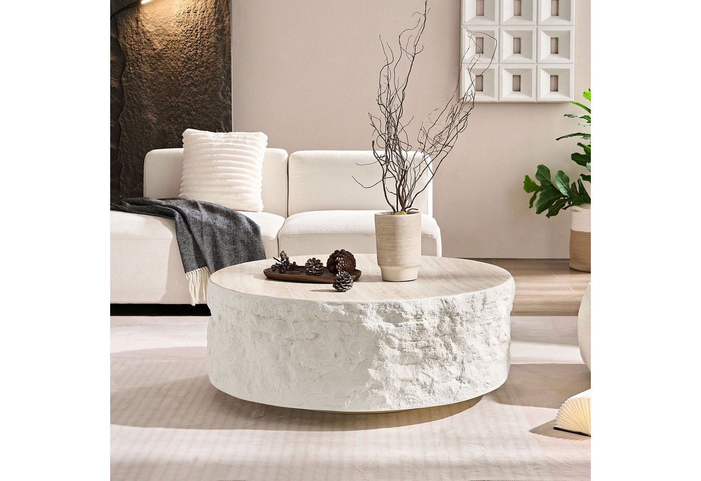 WILLIAMSPACE Couchtisch Column Runder Couchtisch aus Fiberglas mit Steinoptik (1 St) – Bild 5 von 5