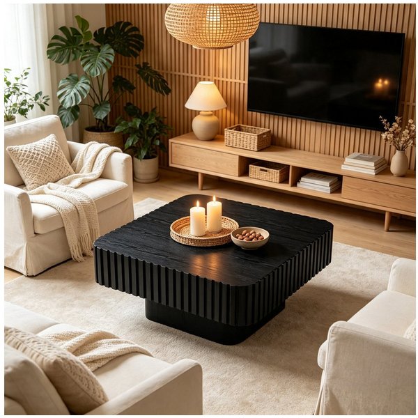 WILLIAMSPACE Couchtisch Lesley Eckiger Couchtisch mit geriffelter Oberfläche – Moderner Tisch (1 St), Maße ca.: B80 x T80 x H35 cm