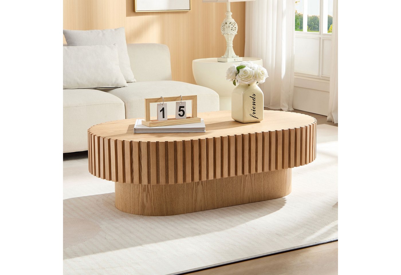 WILLIAMSPACE Couchtisch Neo Ovaler Couchtisch mit geriffeltem Design,Moderner Wohnzimmertisch (1 St), Maße ca.: B111 x T63 x H35 cm – Bild 4 von 5