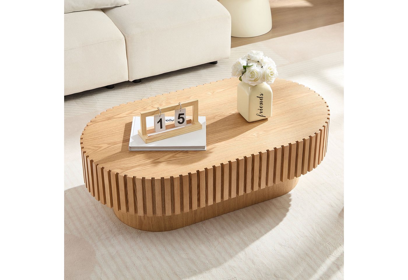 WILLIAMSPACE Couchtisch Neo Ovaler Couchtisch mit geriffeltem Design,Moderner Wohnzimmertisch (1 St), Maße ca.: B111 x T63 x H35 cm – Bild 5 von 5