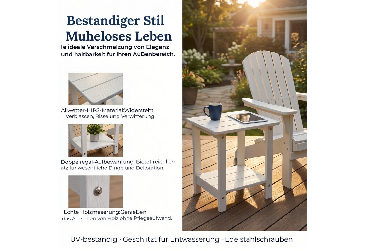 WILLIAMSPACE Couchtisch Zweistöckiger HIPS-Tisch, wetterfest, platzsparend für Innen & Außen. – Bild 5 von 5