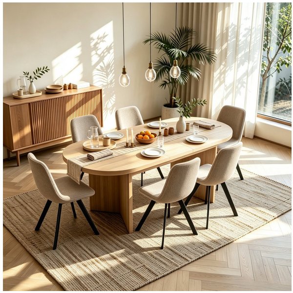 WILLIAMSPACE Essgruppe 7‑tlg Essgruppe, oval ausziehbarer Esstisch +6 Stühle, Bestehend aus einem Tisch und 6 Stühlen