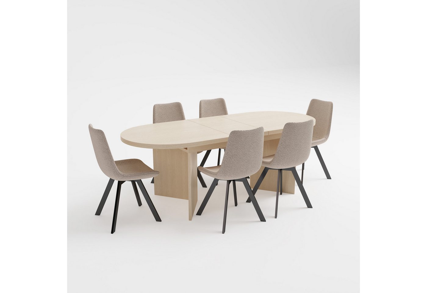 WILLIAMSPACE Essgruppe 7‑tlg Essgruppe, oval ausziehbarer Esstisch +6 Stühle, Bestehend aus einem Tisch und 6 Stühlen – Bild 2 von 5
