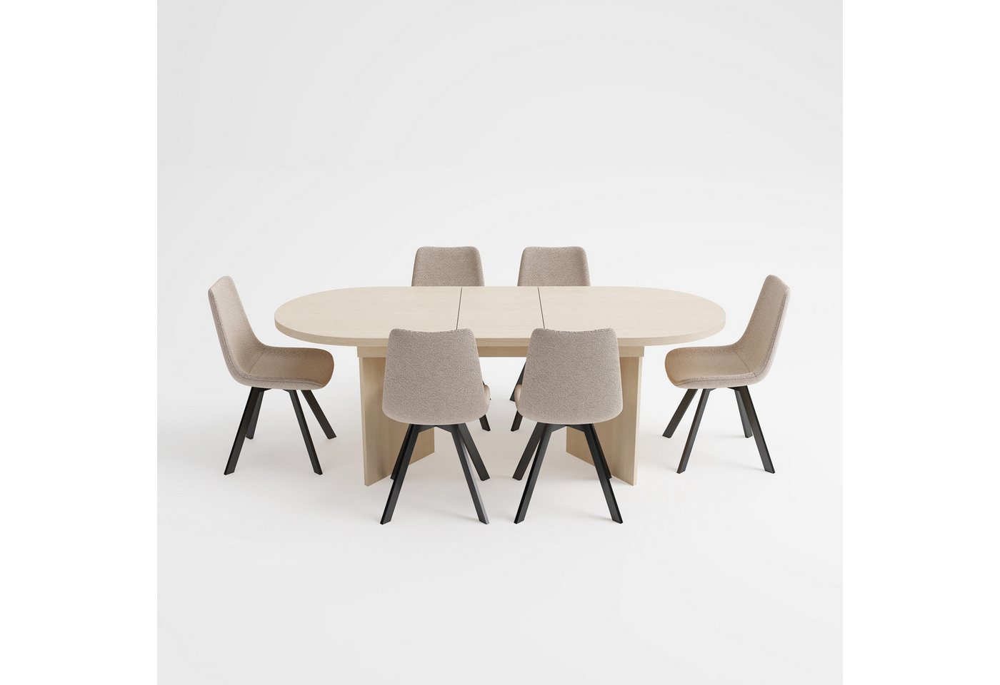 WILLIAMSPACE Essgruppe 7‑tlg Essgruppe, oval ausziehbarer Esstisch +6 Stühle, Bestehend aus einem Tisch und 6 Stühlen – Bild 3 von 5