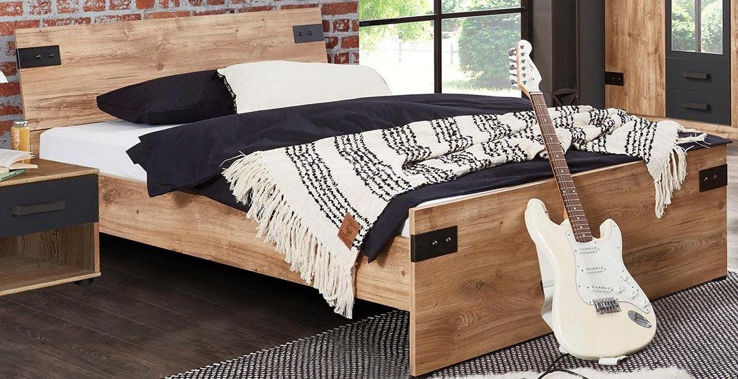 Wimex Bett Liverpool, 3 Breiten zur Auswahl, Made in Germany, mit rustikalen Metallbeschlägen im coolen Loft Style – Bild 2 von 5