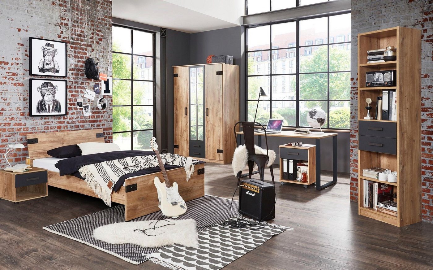 Wimex Bett Liverpool, 3 Breiten zur Auswahl, Made in Germany, mit rustikalen Metallbeschlägen im coolen Loft Style – Bild 4 von 5