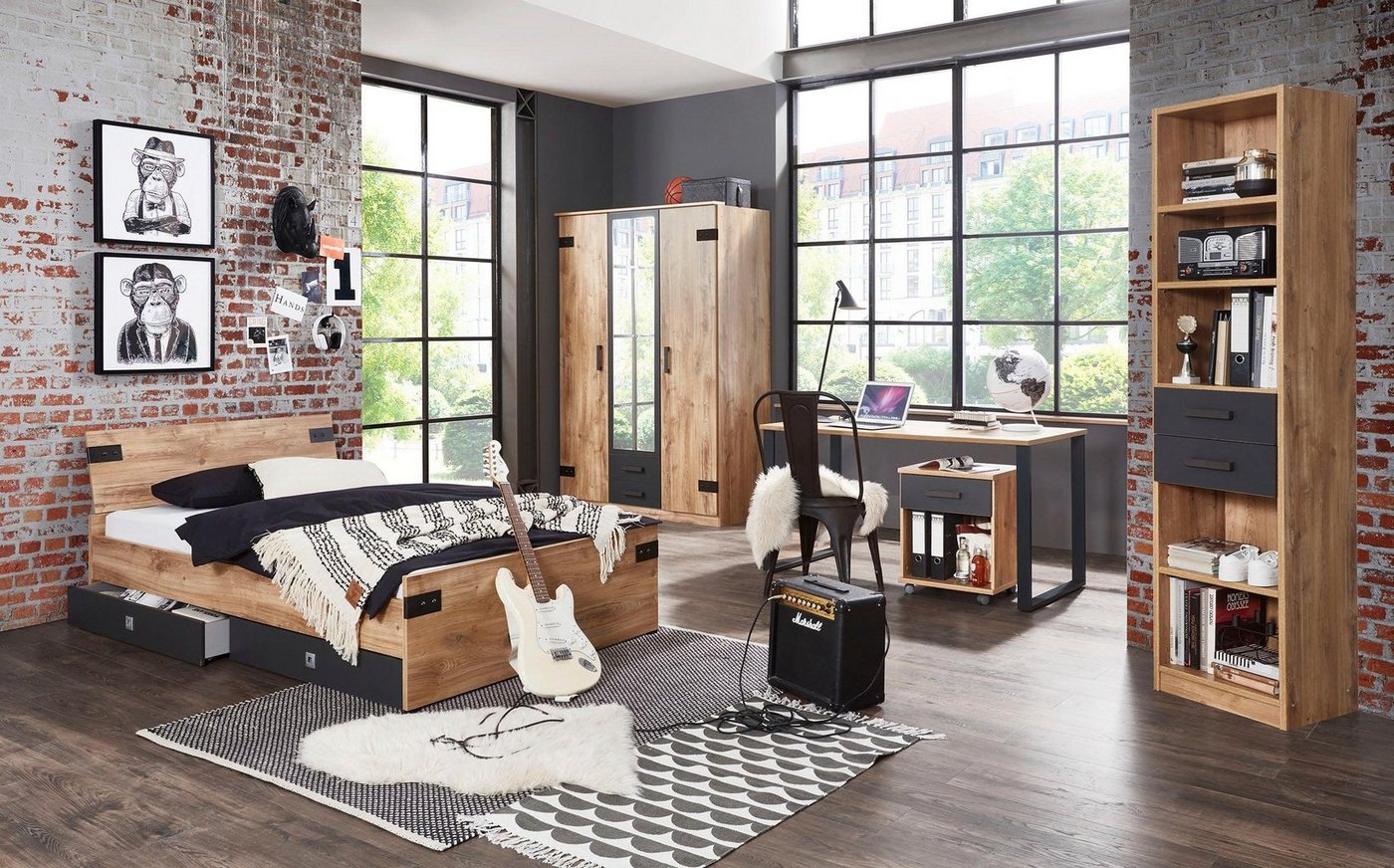 Wimex Bett Liverpool, 3 Breiten zur Auswahl, Made in Germany, mit rustikalen Metallbeschlägen im coolen Loft Style – Bild 5 von 5