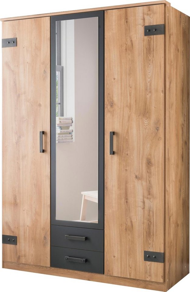 Wimex Kleiderschrank Cork, mit oder ohne Spiegel, rustikaler Look im Industrial Design wahlweise in 135cm oder 180cm breit, 58cm tief, 199cm hoch – Bild 2 von 5