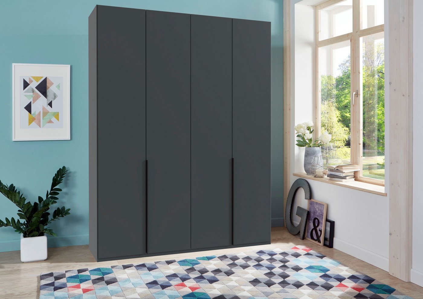 Wimex Kleiderschrank Mugano,in 5 Breiten,2 Höhen,2 Tiefen, viele Farben, Made in Germany (in Basic oder Premium Ausstattung) mit langen Griffen aus Metall, mit  – Bild 2 von 5