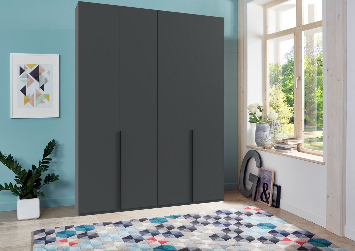 Wimex Kleiderschrank Mugano,in 5 Breiten,2 Höhen,2 Tiefen, viele Farben, Made in Germany (in Basic oder Premium Ausstattung) mit langen Griffen aus Metall, mit  – Bild 2 von 5