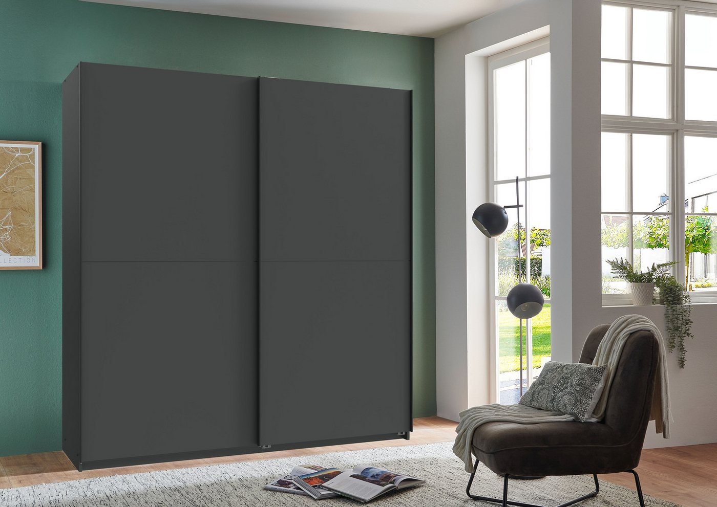 Wimex Kleiderschrank Mugano, B/T/H 135 oder 180/65/198cm, Made in Germany (wähle Deine Ausstattung: Basic oder Premium) 2 Schwebetüren mit oder ohne Spiegel, Me – Bild 2 von 5