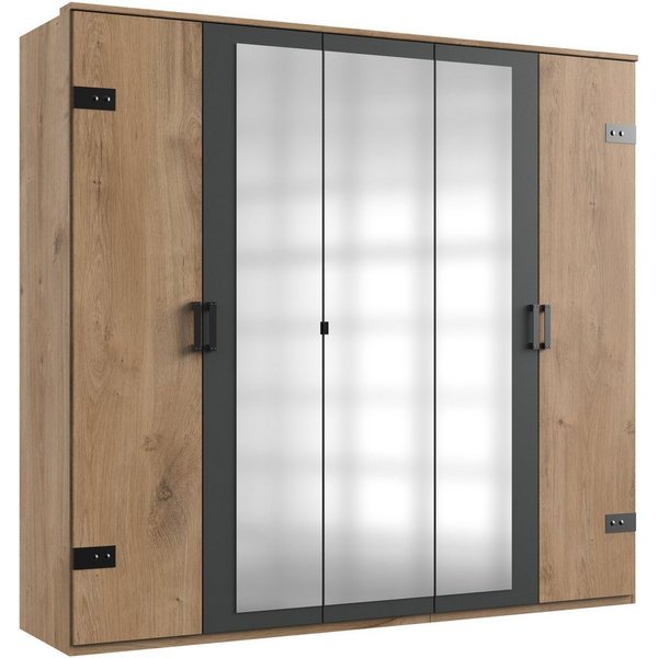 Wimex Kleiderschrank Stockholm, rustikale Optik im Industrial Design, Made in Germany mit Spiegel, 225x58x210 cm, Made in Germany