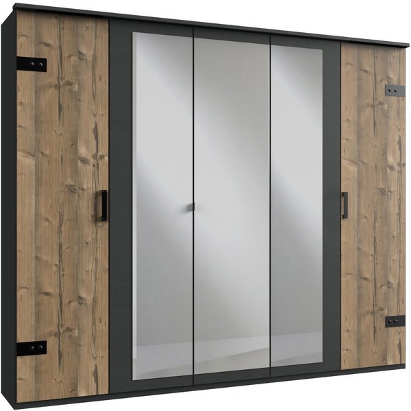 Wimex Kleiderschrank Stockholm, rustikale Optik im Industrial Design, Made in Germany mit Spiegel, 225x58x210 cm, Made in Germany