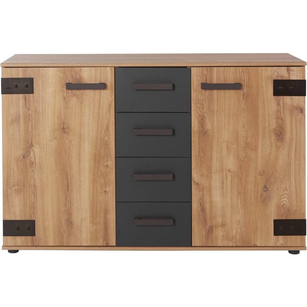 Wimex Kombikommode Malmö, Schrank mit 2 Türen und 4 Schubladen, Made in Germany, im rusikaler look, Industrial Design, 130x41x83cm