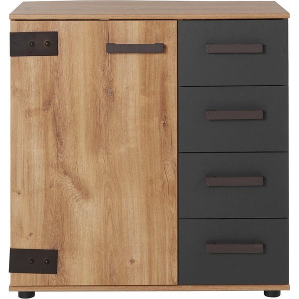 Wimex Kombikommode Malmoe, Schrank mit 1 Tür und 4 Schubladen, Made in Germany, im rusikalen look, Industrial Design, 81x41x83cm