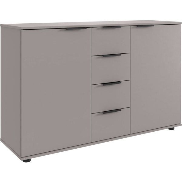 Wimex Kombikommode Tilburg, Sideboard 130x41x83cm, Made in Germany, schwarze Metallgriffen, Stauraum hinter 2 Türenund in 4 Schubladen