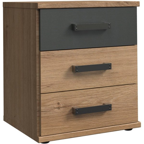 Wimex Nachtkommode Cork, 46/55/40cm, Nachtschrank Made in Germany, industrial Design, rustikaler Look, 3 Schubladen