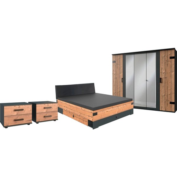 Wimex Schlafzimmer-Set Stockholm, rustikaler Look im Industrial Design, (Set), 6-teilig