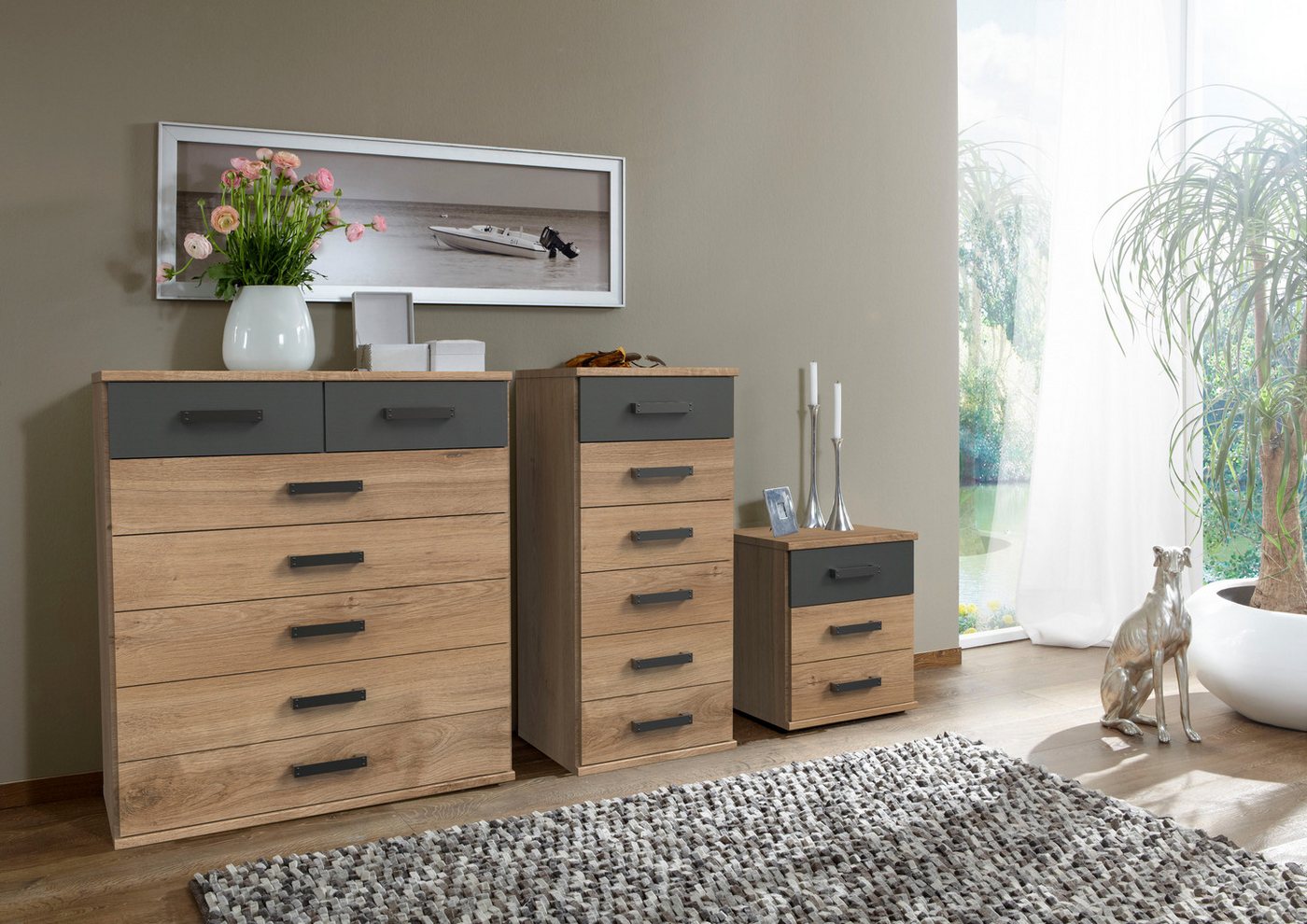 Wimex Schubkastenkommode Cork, Hochkommode, Highboard 91/40/103cm, Made in Germany, industrial Design, rustikaler Look, 7 Schubladen – Bild 2 von 5