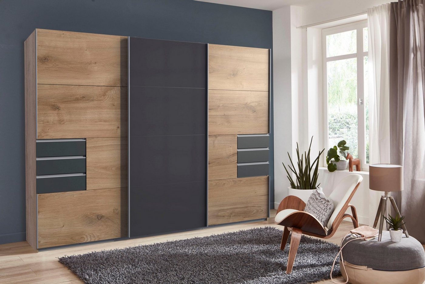 Wimex Schwebetürenschrank Saigon, Kleiderschrank mit Schiebetür mit Glaselementen, 3 Türen, 270cm breit – Bild 2 von 5
