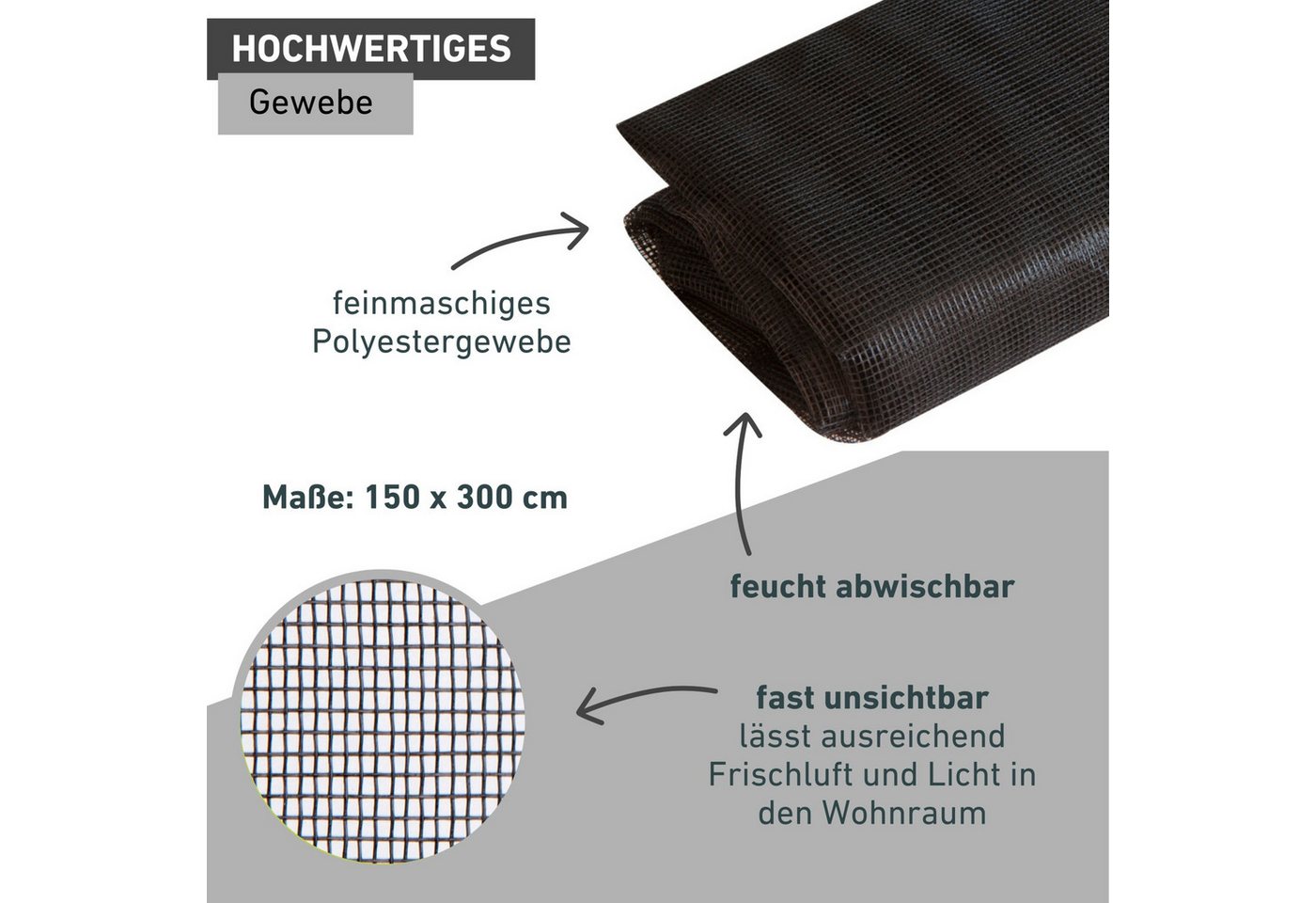 Windhager Fliegengitter-Gewebe Plus für Fenster, Klettband Insektenschutz ohne bohren, 150 x 300 cm, (1-St), Insektenschutzgitter, Moskitonetz erhältlich in ant – Bild 3 von 5