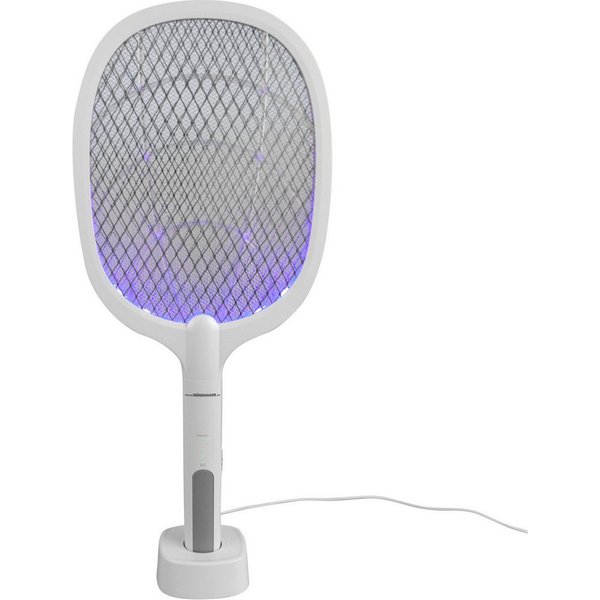 Windhager Fliegenklatsche elektrisch 2in1, Insektenvernichter durch UV-Licht, Fliegenfänger aufladbar, Lichtfalle inkl. Halterung und USB Ladekabel