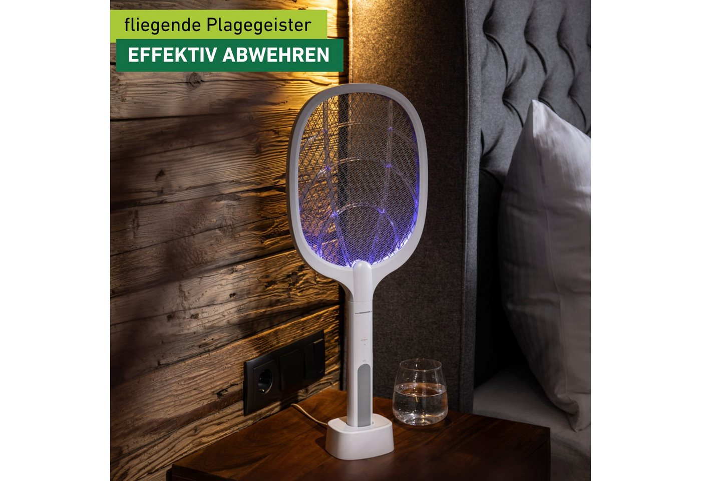 Windhager Fliegenklatsche elektrisch 2in1, Insektenvernichter durch UV-Licht, Fliegenfänger aufladbar, Lichtfalle inkl. Halterung und USB Ladekabel – Bild 2 von 5
