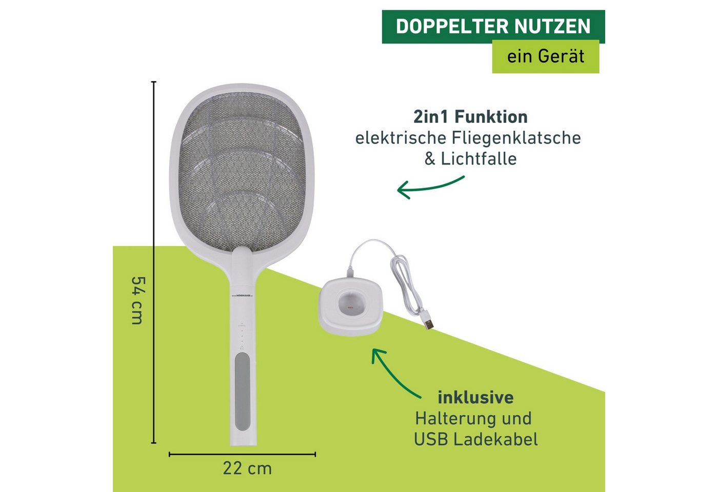 Windhager Fliegenklatsche elektrisch 2in1, Insektenvernichter durch UV-Licht, Fliegenfänger aufladbar, Lichtfalle inkl. Halterung und USB Ladekabel – Bild 5 von 5