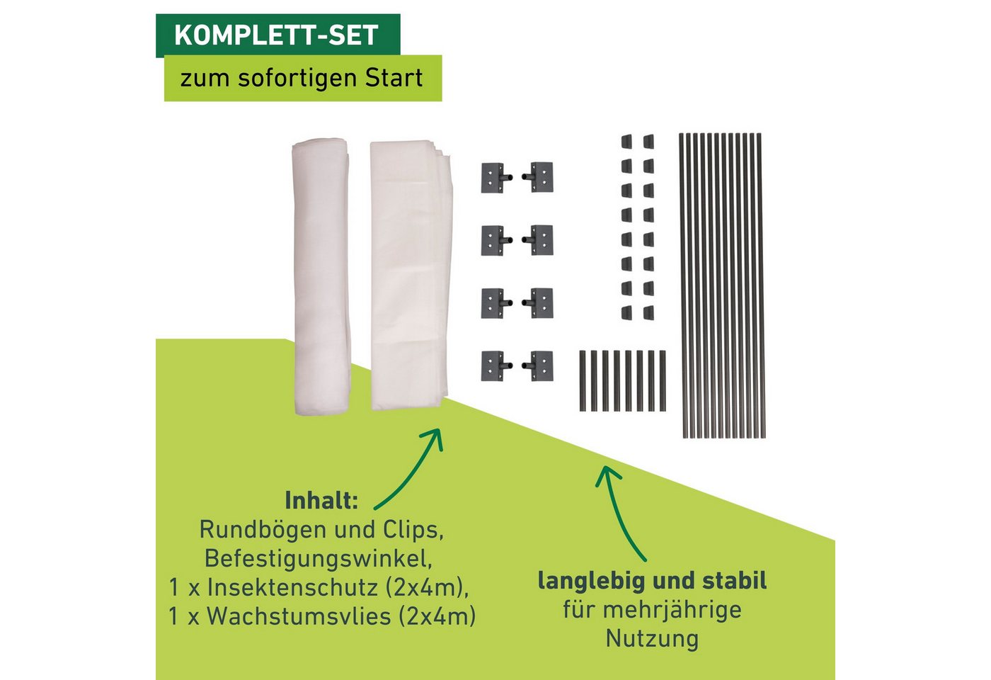 Windhager Hochbeet Tunnelbogen Komplettset, Insektenschutz und Wachstumsvlies (1 St), Pflanztunnel für Frühbeet, wachstumsfördernd, 4 x 2 m, weiß – Bild 2 von 5