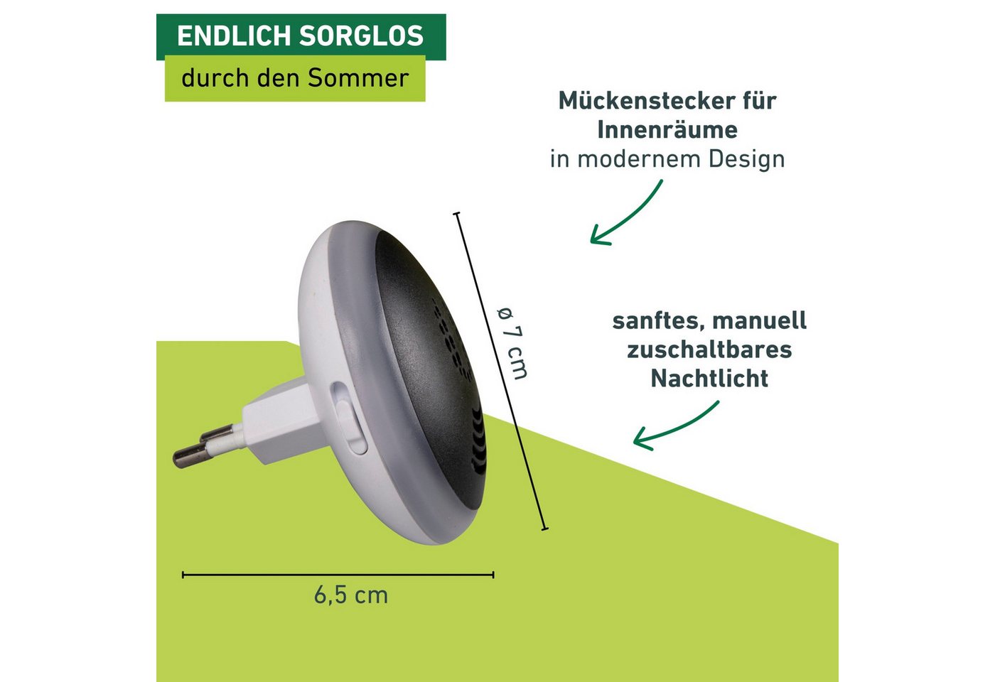 Windhager Insektenabwehrgerät Classic, Mückenabwehr und Nachtlicht, Vertreibung der Insekten durch Ultraschall, Mückenstecker, schwarz – Bild 5 von 5