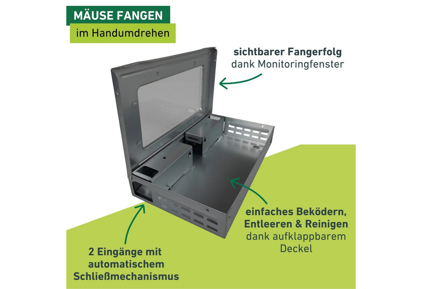 Windhager Lebendfalle Wiederverwendbare Mehrfachfang-Stahlfalle, langlebig und wiederverwendbar, Ideal für Vorrats- und Nebenräume – Bild 2 von 5