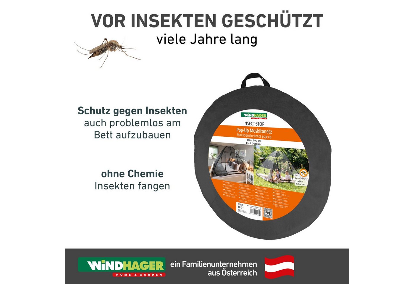 Windhager Moskitonetz Pop up, Insektenschutz-Zelt für Indoor und Outdoor geeignet (1 St), Mückenschutz erhältlich in unterschiedlichen Maßen, anthrazit – Bild 2 von 5