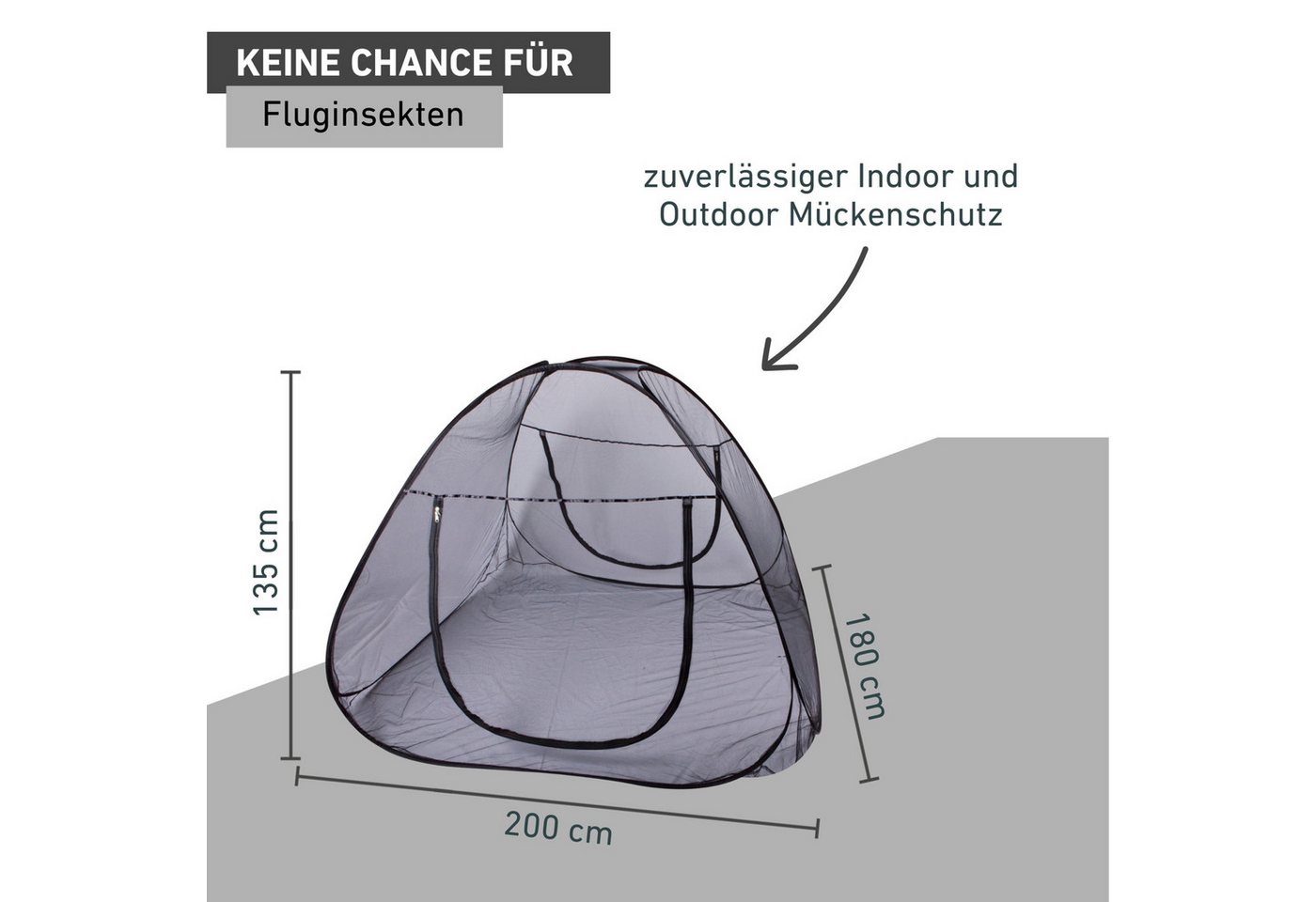 Windhager Moskitonetz Pop up, Insektenschutz-Zelt für Indoor und Outdoor geeignet (1 St), Mückenschutz erhältlich in unterschiedlichen Maßen, anthrazit – Bild 3 von 5