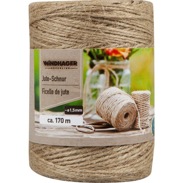 Windhager Pflanzschnur Jute-Schnur, Garn zur Befestigen von Pflanzen (1-tlg), Vliesen und Matten, erhältlich in 1,5 mm x 170 m oder 4 mm x 50 m