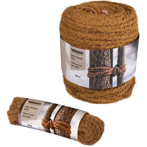 Windhager Pflanzschnur Kokos-Baumanbinder, Garn aus 100% Kokosfaser (1-tlg), Kokosseil zur Stabilisierung von Bäumen und Pflanzen, Baum-Kordel 15 m