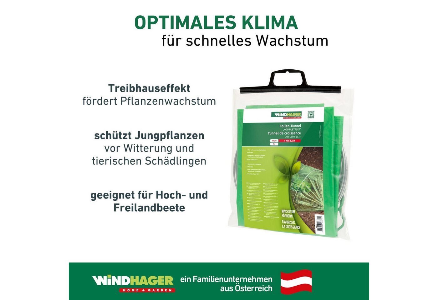 Windhager Pflanztunnel Komplett-Set, Folien-Tunnel für Hoch-und Freilandbeete, Gewächshaus platzsparend und flexibel, 3,5 x 1 m, grün – Bild 2 von 5