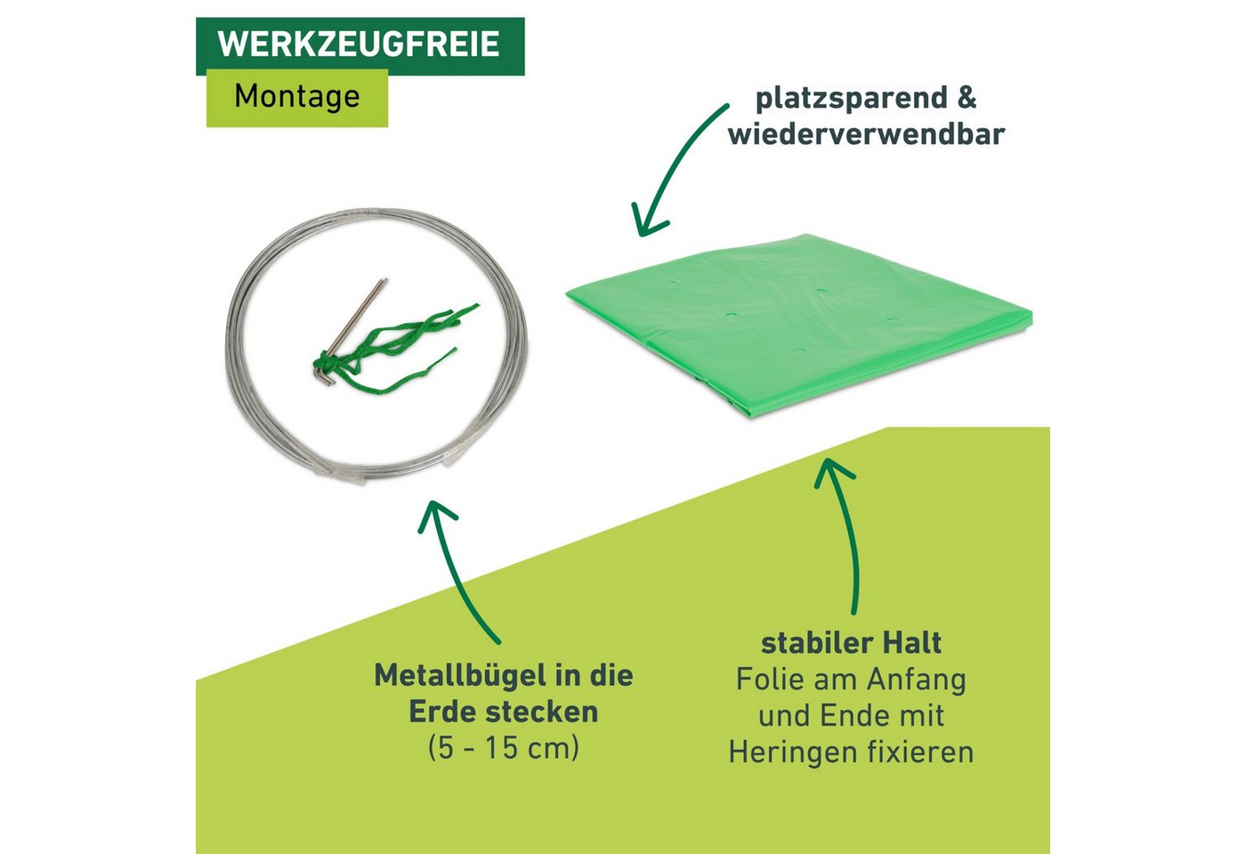 Windhager Pflanztunnel Komplett-Set, Folien-Tunnel für Hoch-und Freilandbeete, Gewächshaus platzsparend und flexibel, 3,5 x 1 m, grün – Bild 4 von 5