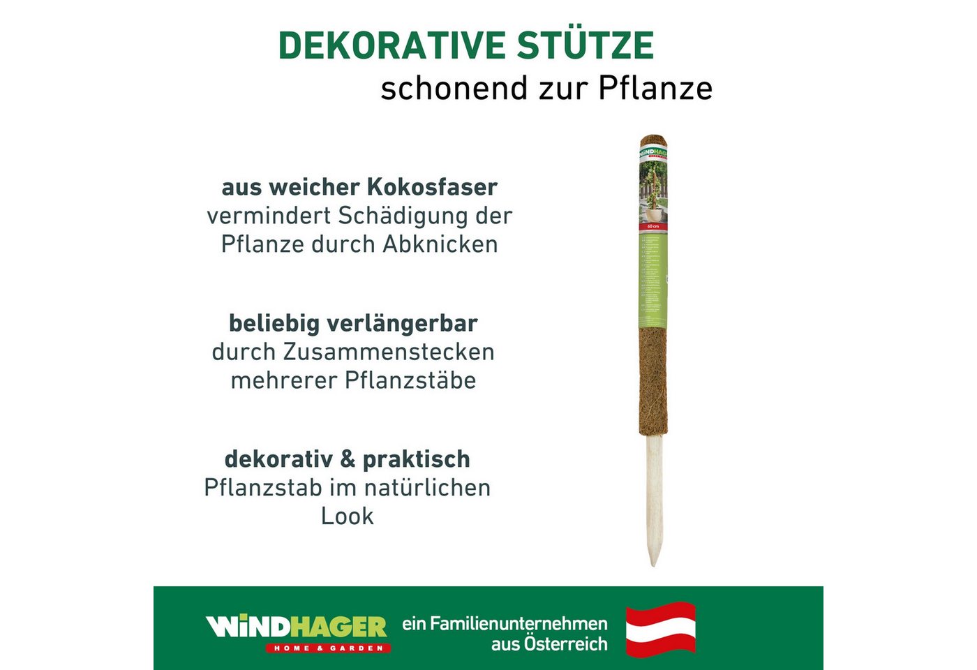 Windhager Rankhilfe aus Kokos, Pflanzstäbe verlängerbar, Ø 4,5 cm, Rankstab, 1 St., für hochwachsende Zimmerpflanzen, erhältlich in 60, 80 oder 110 cm – Bild 3 von 5
