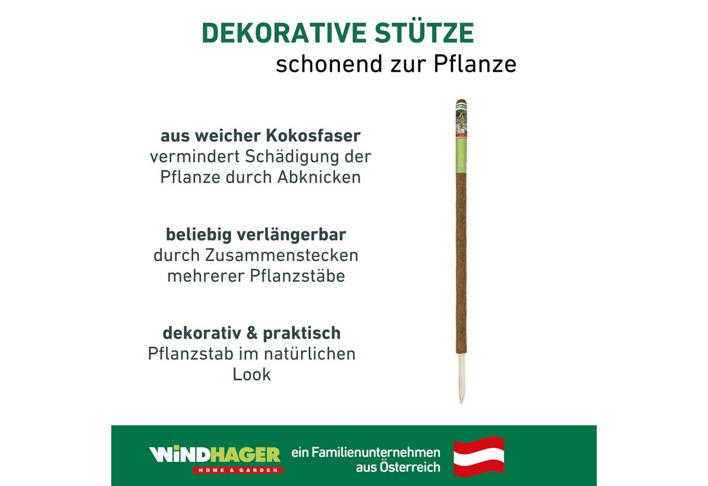 Windhager Rankhilfe aus Kokos, Pflanzstäbe verlängerbar, Ø 4,5 cm, Rankstab, 1 St., für hochwachsende Zimmerpflanzen, erhältlich in 60, 80 oder 110 cm – Bild 3 von 5
