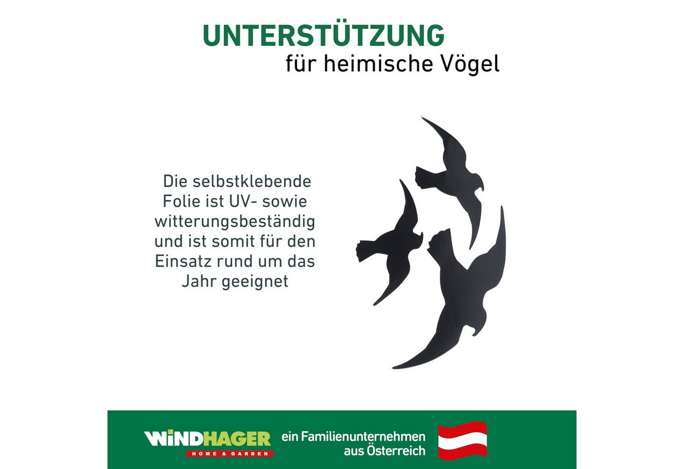 Windhager Vogelattrappe Vogel Silhouetten 3 Stk., selbstklebend, (Set, 3-St), Vogelabwehr für drinnen und draußen, schwarz – Bild 2 von 5