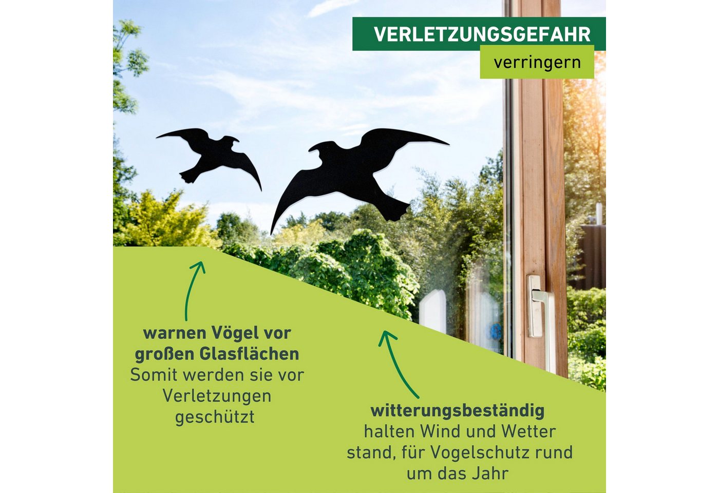 Windhager Vogelattrappe Vogel Silhouetten 3 Stk., selbstklebend, (Set, 3-St), Vogelabwehr für drinnen und draußen, schwarz – Bild 4 von 5